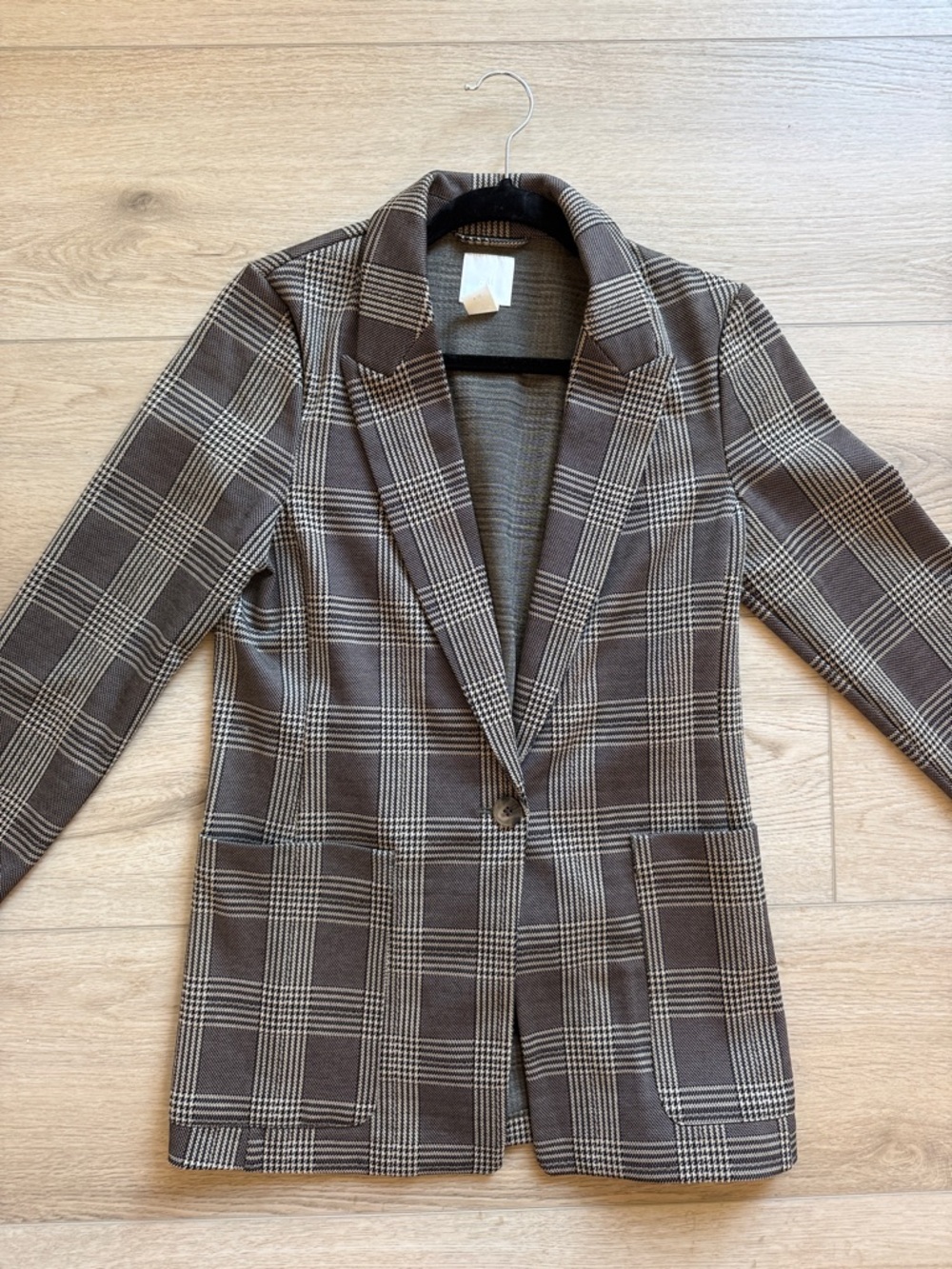H&M Brown Plaid Single-Button Blazer